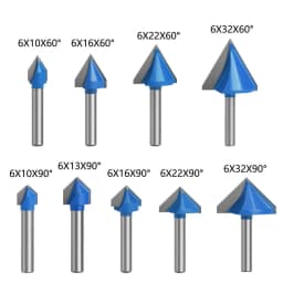 LAVIE Set 1/4 6mm Shank 60 90 120 150 Degree V Type Slotting Cutter Bit CNC Engraving Solid Router Bit Carbide Milling Cutter