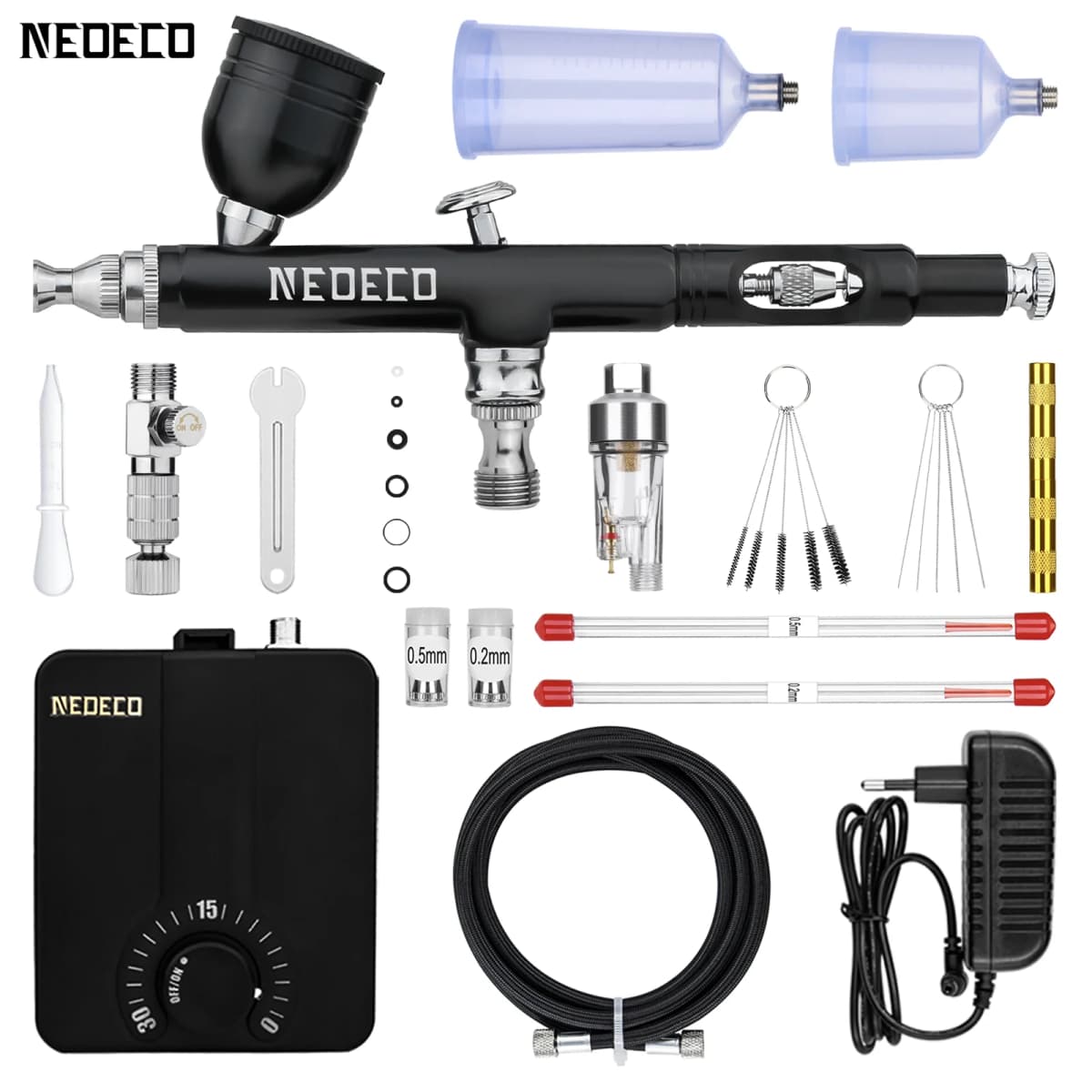 Neoeco 30PSI Airbrush Kit, Dual-Action Multi-Function Portable Airbrush Set Noise-reducing Compressor for Painting Cake Model