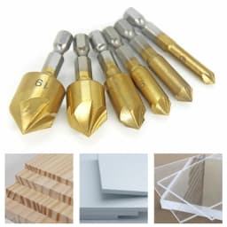 3/6pcs Countersink Drill Bit Set 1/4'' Hex Shank HSS 5 Flute Countersink 90 Degree Wood Chamfering Cutter 6mm-19mm Wood Drilling