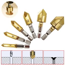 3/6pcs Countersink Drill Bit Set 1/4'' Hex Shank HSS 5 Flute Countersink 90 Degree Wood Chamfering Cutter 6mm-19mm Wood Drilling