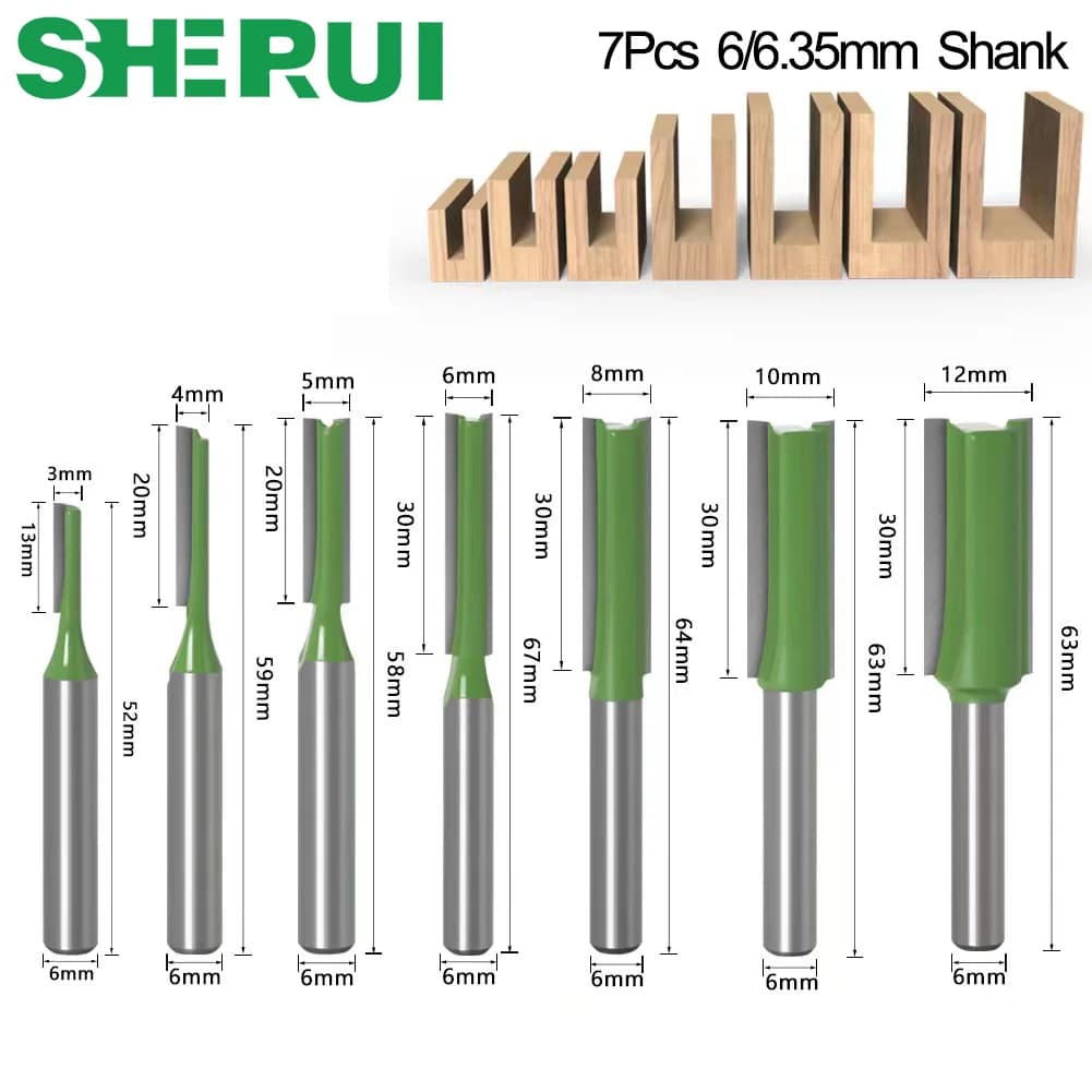 1/4′′ 6mm Shank Single Double Flute Straight Bit Milling Cutter For Wood 6MM Tungsten Carbide Router Bit Woodwork Tool Set