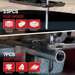 EZARC 30pcs Jigsaw Blades Set with Storage Case, Assorted T-Shank Replacement Jig Saw Blades for Cutting Wood, Plastic and Metal