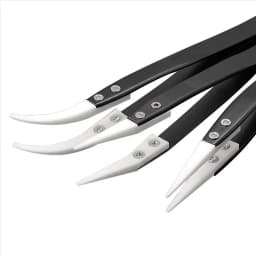 3PCS Anti-Static Ceramic Tweezers Stainless Steel Industrial Ceramic Tweezers Insulated Straight/Curved Tip Black-Whit Tweezers