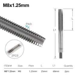 CMCP 2pcs M2 M3 M4 M5 M6 M7 M8 M10 M12 M14 M16 HSS Screw Tap Drill Bit Set Metric Thread Tap Straight Flute Plug Tap Hand Tools