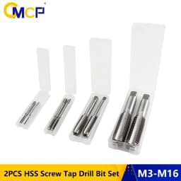 CMCP 2pcs M2 M3 M4 M5 M6 M7 M8 M10 M12 M14 M16 HSS Screw Tap Drill Bit Set Metric Thread Tap Straight Flute Plug Tap Hand Tools