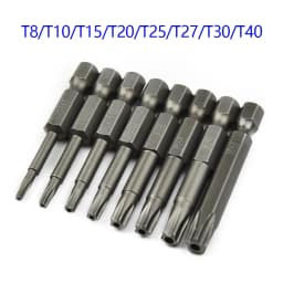 8pcs 50mm 5 Point Torx Drive Bit Set 1/4" Hex Shank Electric Screwdriver Bit Kit T8-T40 Power Tools With Center Hole