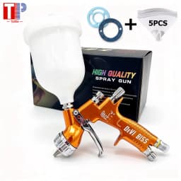 Tpaitlss Car Spray Gun GTl Pro Painting Gun TE20/T110 1.3mm/1.8mm Nozzle Glod with Mixing 600ml Cup Water Based Air Spray Gun