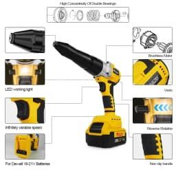 Brushless Electric Rivet Gun Cordless 3.2-4.8mm Rivet Nut Gun Drill Insert Automatic Riveting Power Tool for Dewalt 20V Battery