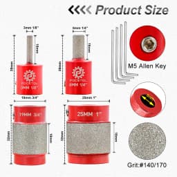 FOCSTOL Stained Glass Grinder Bit Head Tools 1 3/4 1/4 1/8 Inch Grinder Bits Head Tools Set Glass Drill Bits