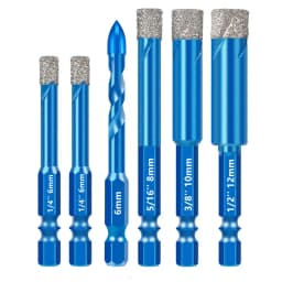 6pcs Dry Diamond Drill Bit Set for Granite Porcelain Tile Ceramic Marble Pot Hex Shank Tile Drill Bits 1/4'' 5/16" 3/8" 1/2"