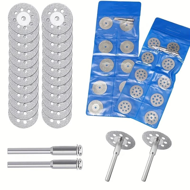 10 Pieces 16-30mm Mini Sharp Hole and No Hole Diamond Cutting Rotary Tool Cutting Disc DIY Tool Accessories with 2 Rods