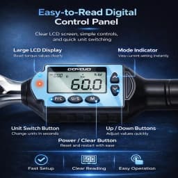 GOYOJO Digital Torque Wrench 2% Accuracy Preset Values with Buzzer, LED Flash Professional Bike Car Repair Adjustable Hand Tool