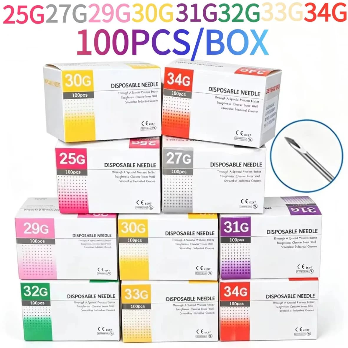 100PCS 25G 30G 32G 33G 34GPainless Needle 4/6/13mm Beauty Ultrafine Piercing Transparent Syringe Injection Glue Clear Tip Cap