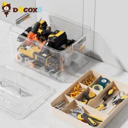 Tool Storage Box, Large Capacity Organizer Case with Removable Dividers, Portable Heavy Duty Plastic Toolbox for Hardware, Works