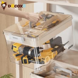 Tool Storage Box, Large Capacity Organizer Case with Removable Dividers, Portable Heavy Duty Plastic Toolbox for Hardware, Works