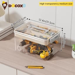 Tool Storage Box, Large Capacity Organizer Case with Removable Dividers, Portable Heavy Duty Plastic Toolbox for Hardware, Works