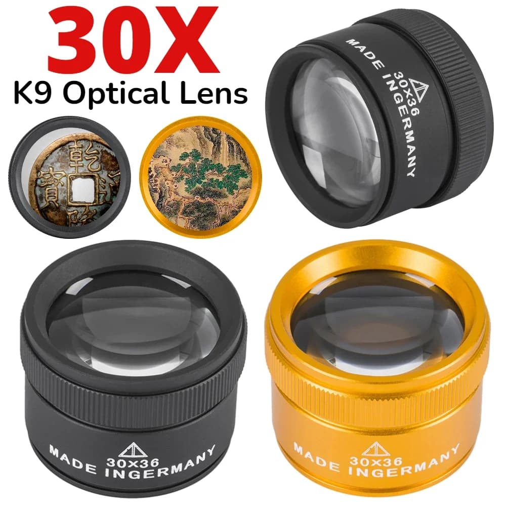 30X 36mm Magnifying Glass K9 Optical Lens Monocle For Watch Jewelry Coin Stamps Precision Work Inspection Loupe Tool