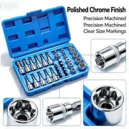 34Pcs Torx Bit & E-Torx Star Socket Set 1/4" 3/8" 1/2" Drive Male Female Star Bit Hand Repair Tool Kit with Storage Case