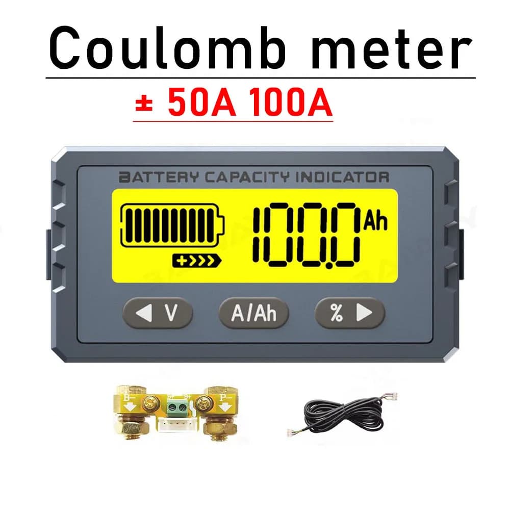 Lithium Battery Tester 50A 100A Coulomb Meter Monitor Capacity Power Display Lead-Acid Lifepo4 Li-ion BMS 12V 24V 36V 48V 60V DC
