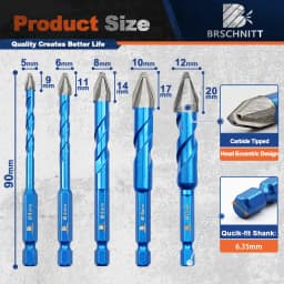 BRSCHNITT 5pcs Drill Core Bit Sets For Plastic Wood Tile Hex Shank Masonry Bit Masonry Glass Screw Carbide Eccentric Drill