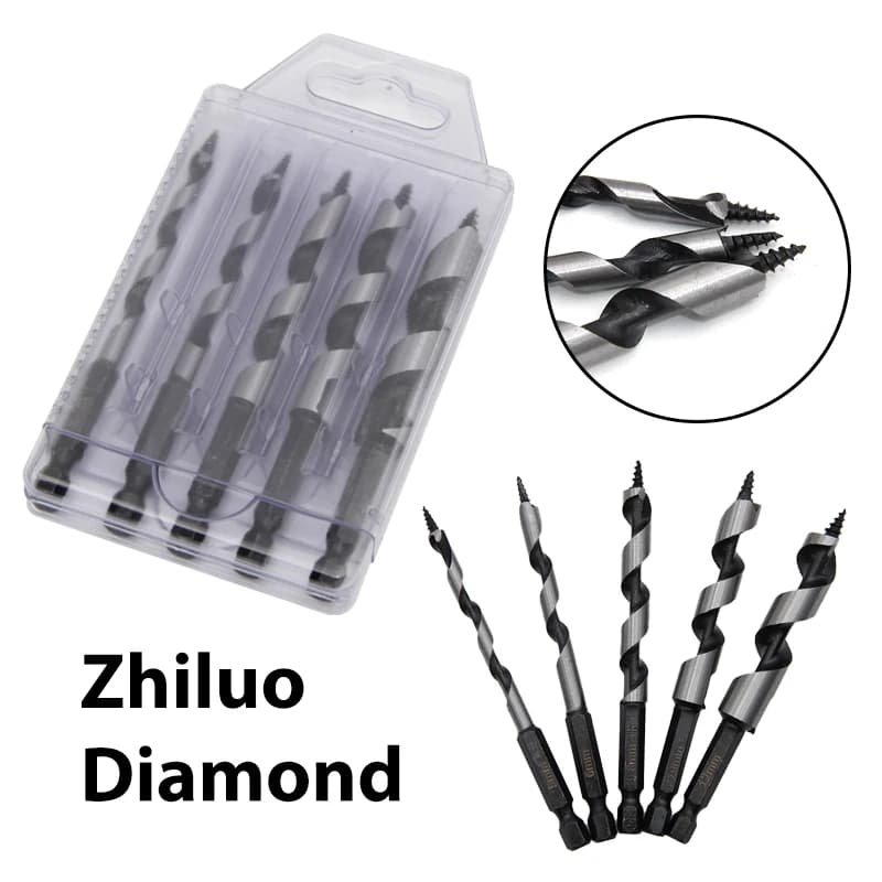 5pc 100mm Carpenter Auger Bits 5-12mm Hexagonal Handle Twist Drill Hand Spiral Reamer Power Tool Accessories Set