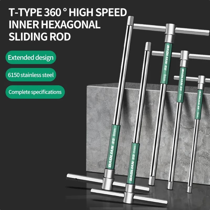 Extended T-Socket Wrench Torx Screwdriver T Type Allen Hex Wrench Chrome Spanner Hand Tool 2.5/3/4/5/6/8/10mm Sizes