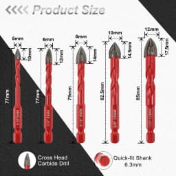 FOCSTOL Carbide Core Bit 6mm 10PCS Drill Bit Set Quick-fit Shank Tipped Hole Saw Woodworking For Plastic Masonry Ceramic Tile