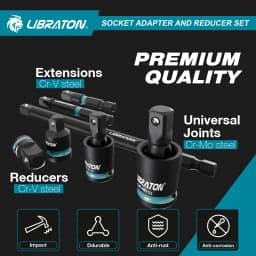 LIBRATON 1/4" 3/8" 1/2" Impact Socket Adapters and Reducer, Includes Reducers, Universal Joints, Socket Adapter Extension, 20pcs