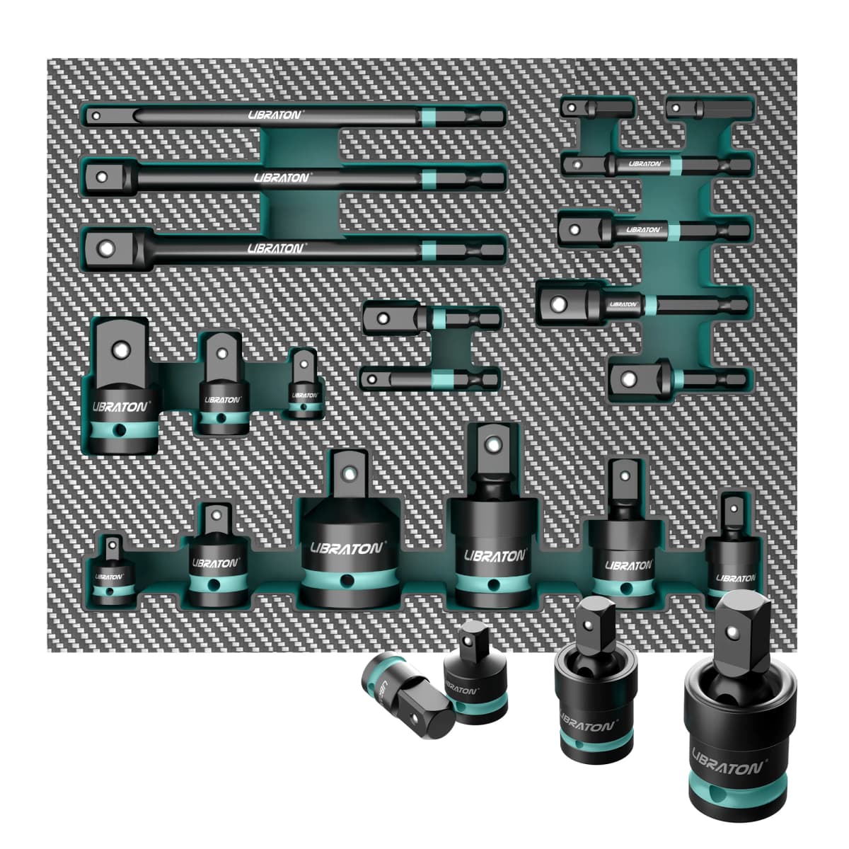 LIBRATON 1/4" 3/8" 1/2" Impact Socket Adapters and Reducer, Includes Reducers, Universal Joints, Socket Adapter Extension, 20pcs
