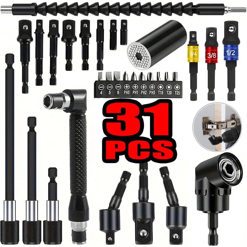 31 Flexible Drill Bit Extension Rotatable Socket Adapter Hex Shank 105° Right Angle Drill Attachment Screwdriver 90° Angled Bits