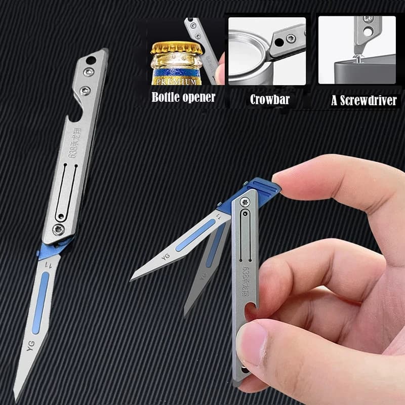 Stainless Steel Fast Open Scalpel MINI Folding Knife Outdoor Survival Camping Portable EDC Tool 10 Blade Free Bottle Opener