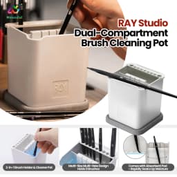 RAY Studio 2 In1 Dual-Compartment Brush Cleaning Pot with Absorbent Pad for Gundam DIY Modeling Brushes (Holder & Cleaner)