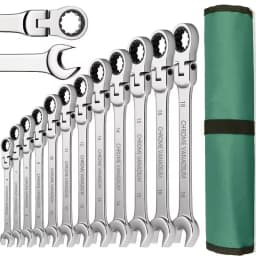 Ratchet Combination Wrench Set 6-32mm Gear Ring Ratcheting Combination Wrench Kit Metric Flexible Head with Canvas Bag Tools Set