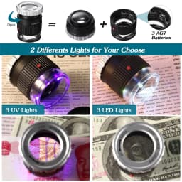 30X Handheld Magnifying Glass with Scale LED UV Light Magnifier Cylindrical Adjustable Focal HD Loupe Jewelry Tool Reading Lupe