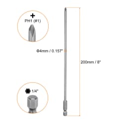 1/2/5Pcs Phillips Screwdriver Bit 1/4" Hex Shank 200mm Long Magnetic S2 Steel Driver Bit Cross Head Electric Drill Bits 4-6mmRod