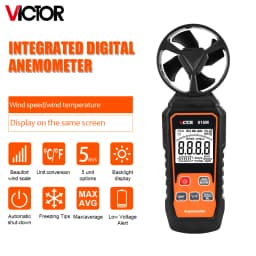 VICTOR Digital Anemometer Handheld Wind Speed Meter for Measuring Wind Speed, Temperature and Wind Chill with Backlight and Max