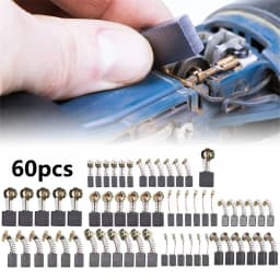 60-Piece Set of 10 Types of Motor Carbon Brush Replacement Kits for Power Tool Repair and Maintenance, Replacement Parts Suitable for Electric Drills, Angle Grinders, Hammer Motors, Impact Drills, and Circular Saws