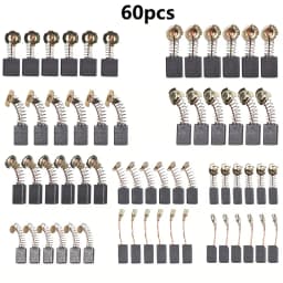 60-Piece Set of 10 Types of Motor Carbon Brush Replacement Kits for Power Tool Repair and Maintenance, Replacement Parts Suitable for Electric Drills, Angle Grinders, Hammer Motors, Impact Drills, and Circular Saws