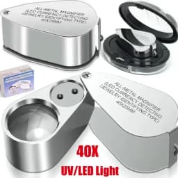40X Pocket Loupe Magnifier Jewelry Magnifying Glass with Light LED/UV Illuminated Foldable Diamond Lupa Jewelers Eye Glass Tools