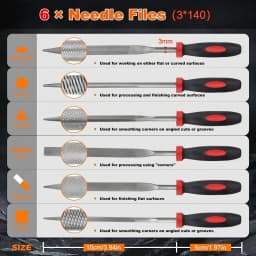 6PCS Metal Needle File Set Small Precision Mini Files Kit for Deburring Shaping Smoothing Metal Wood Plastic Ergonomic Handle