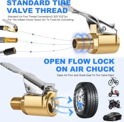 Locking Tire Air Chuck,Brass Tire Inflation Hose Adapter,Tire Nozzle With Tire Valve Threads,Unscrewed Connection Converted