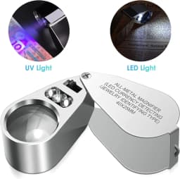 40X Illuminated LED UV Jewelry Loupe Magnifier with Metal Construction and Optical Glass