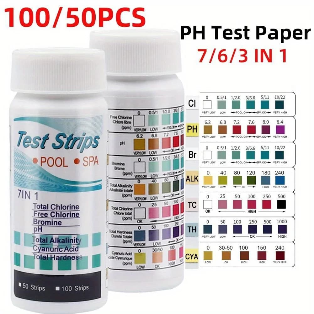 50/100pcs 3/6/7 in 1 Swimming Pool PH Test Strips Multi-purpose Chlorine Bromine Test Strips for Aquariums Water Quality Testers