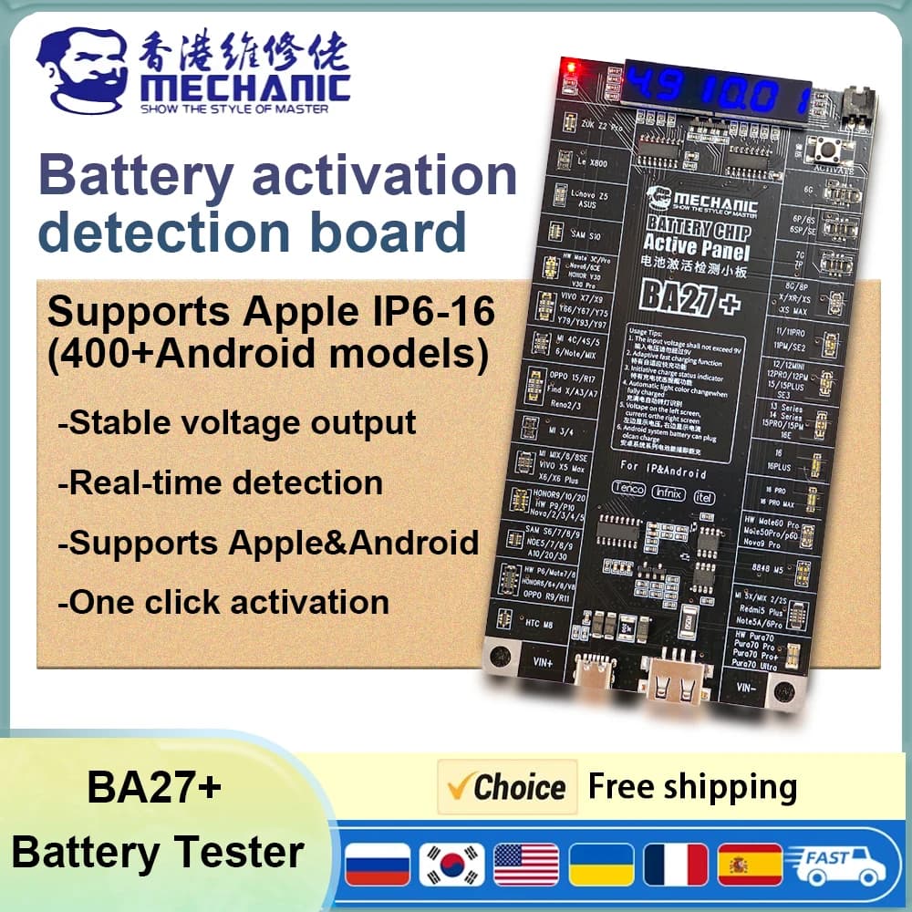 MECHANIC BA27+ Battery Activation Detection Board Supports Apple IP6-16&400+Android Models One Click Activation of Battery Tool