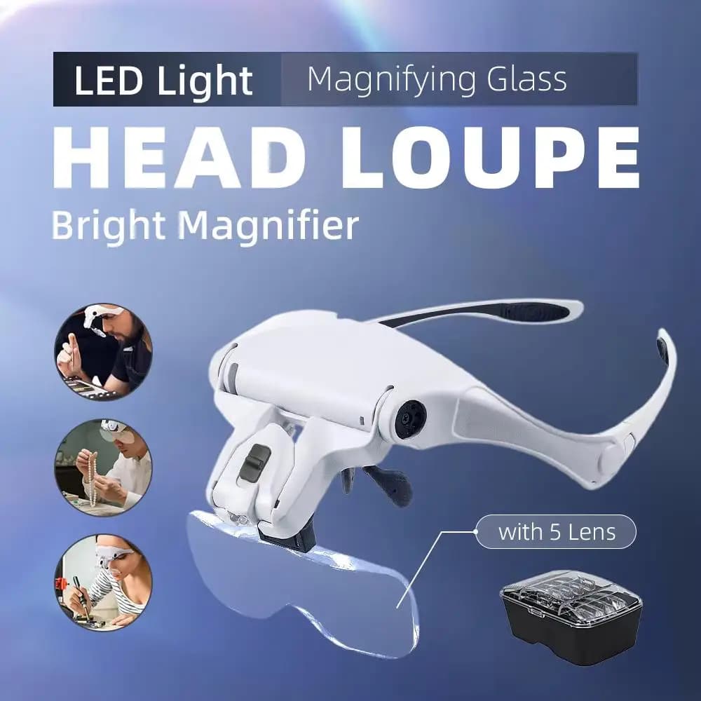 Magnifying Glasses LED Light Headband Loupe 5 Lens Magnifier 1.0X-3.5X Bright Illuminated for Jeweler Watch Repair Reading