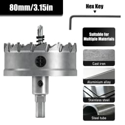 1Pc TCT Hole Saw, 12‑100mm Tungsten Carbide Tipped Hole Cutter for Cutting & Drilling Metal, Stainless Steel, Alloy Steel