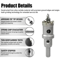 1Pc TCT Hole Saw, 12‑100mm Tungsten Carbide Tipped Hole Cutter for Cutting & Drilling Metal, Stainless Steel, Alloy Steel
