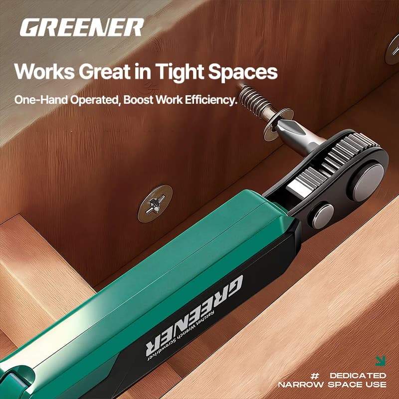 GREENER 72-Tooth Reversible Ratchet Wrench Set 1/4 Inch Hex Drive Quick Release CR-V Steel Right Angle For Auto Home Repair