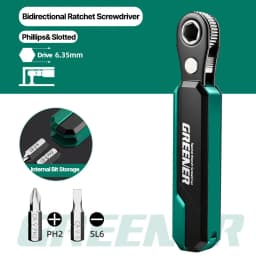 GREENER 72-Tooth Reversible Ratchet Wrench Set 1/4 Inch Hex Drive Quick Release CR-V Steel Right Angle For Auto Home Repair