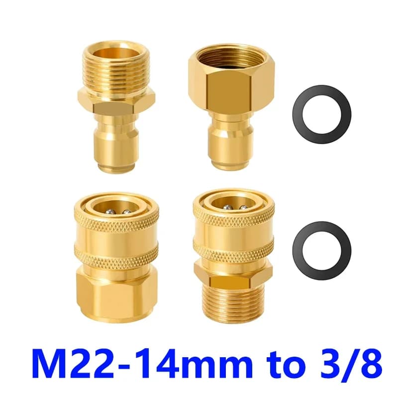 Pressure Washer Quick Connect Kit M22 14mm to 3/8 Hose Fitting, Brass 5000PSI Adapter Set for Power Washer Gun Hose Pump
